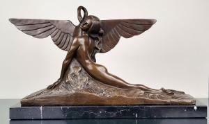 Bronzová socha v štýle Art Deco - Léda s labuťou