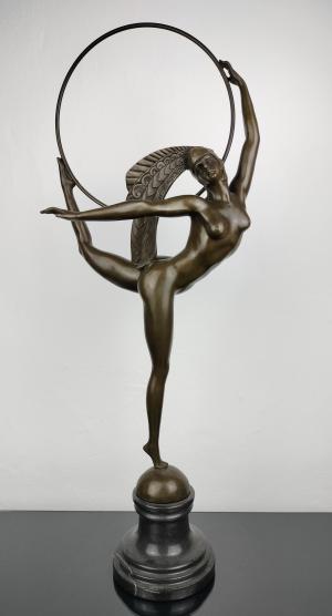 Art Deco bronzová tanečnica na mramorovej základni - J. P. Morante