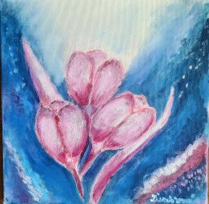 Tulipány ružovo-modrý obraz