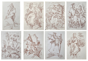 Súbor 8 litografií ako ilustrácie k dielu Andreja Sládkoviča - Detvan v roku 1951