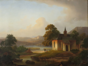 Krajina s kaplnkou pri rieke