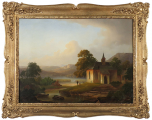 Krajina s kaplnkou pri rieke